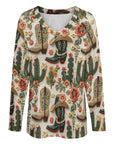 Baha Ranch Western Cactus Print Long Sleeve Top