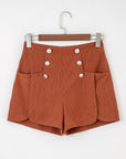 Corduroy Scalloped Edge High Waist Shorts