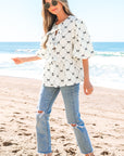 Ezra Bowknot Print Front Knots Bubble Sleeve Blouse
