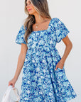 Azalea Floral Puff Sleeve Babydoll Mini Dress