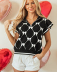 Amina Preppy Bow Zipped Collar Sweater