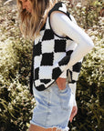 Checker Sherpa Collared Jacket Vest