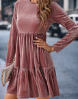 Amari Long Sleeve Tiered Ribbed Velvet Dress