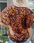 Leopard Draped Short Sleeve Blouse