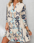 Boho 3/4 Sleeve Buttoned Mini Dress
