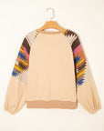 Logan Aztec Patchwork Raglan Pullover Sweatshirt