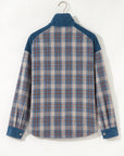 Plaid Corduroy Patchwork Zip-Up Snap-Button Jacket
