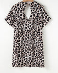 Brinley Cheetah Backless V Neck Loose Fit Mini Dress