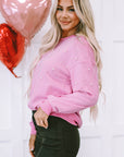 Lilah Pearl Detail Ribbed Crew Neck Sweatshirt