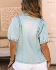 Dorothy Distressed Bubble Sleeve Denim Shirt