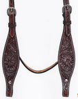 HILASON Western Horse Headstall Breast Collar Tack Genuine American Leather Floral Dark Brown