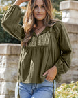 Eloise Embroidered Split Neck Top