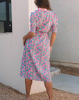 Zariyah Floral Shirred Buttoned Front Midi Dress