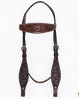 HILASON Western Horse Headstall Breast Collar Tack Genuine American Leather Floral Dark Brown