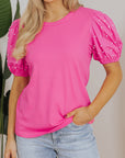 Pearl Beaded Ribbed Puff Sleeve Top