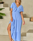 Kelsey Textured Flutter Sleeve Ruffled Maxi Dress