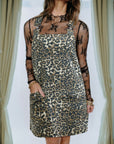 Leopard Denim Pocketed Mini Dress