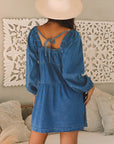 Adalyn Square Neck Side Pockets Loose Fit Denim Dress