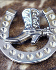 Western Screw Back Concho Nickel Finish Horse Shoe Design Saddle Cowboy