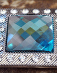 Western Screw Back Concho Turquoise Crystal Nickel Finish Square Saddle