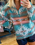 Western Aztec Quarter-Zip Elastic Cuffs Sweatshirt