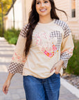 Emilia Plaid Floral Peace Heart Long Sleeve Top