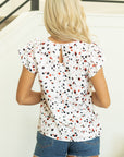 Kelly Ruffle Flutter Sleeve Keyhole Back Slim Blouse