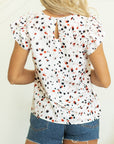 Abstract Ruffle Flutter Sleeve Blouse