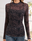 Western Rodeo Mesh Mock Neck Top