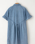 Denim Frilled Short Sleeve Dress