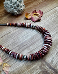 22 Inch graduated necklace more purple and orange spiny and sterling silver pearls