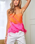 Fringe Overlay Cross Straps Party Cami Top