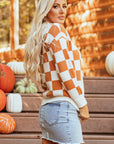 Lila Checkered Kangaroo Pocket Hooded Sweater