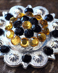 Western Screw Back 2 In Concho Black & Citrine Crystal Berry Saddle Bling