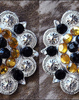 Western Screw Back 2 In Concho Black & Citrine Crystal Berry Saddle Bling