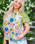 Samira Bubble Sleeve Lace Trim Floral Blouse