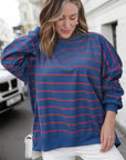 Stripe Overlap Drop Shoulder Pullover Sweatshirt