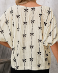 Bow Textured Puff Sleeve Top