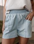 Bianca Light Wash Pocketed Wide Leg Shorts
