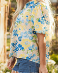 Floral Stripe Puff Sleeve Blouse