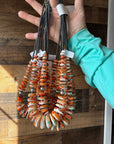 22 Inch orange spiny, turquoise and sterling silver pearls