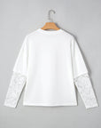 Lace Insert Long Sleeve Drop Shoulder Tee