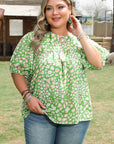 Selena Plus Size Floral Tassel Tie Blouse