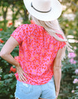 Charley Leopard V Neck Short Sleeve Blouse