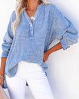 Naomi Crinkle Textured Loose Henley Top