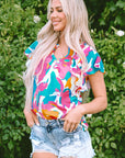 Noemi Notched Neck Flutter Sleeve Blouse