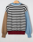 Stripe Colorblock Sleeve Ribbed Trim Sweater