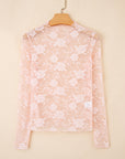 Myla Sheer Floral Lace Mesh Mock Neck Long Sleeve Top