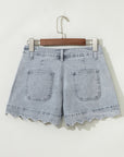 Scalloped Acid Wash High Waist Denim Shorts