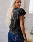 Solid Layered Ruffle Short Sleeve Round Neck Top